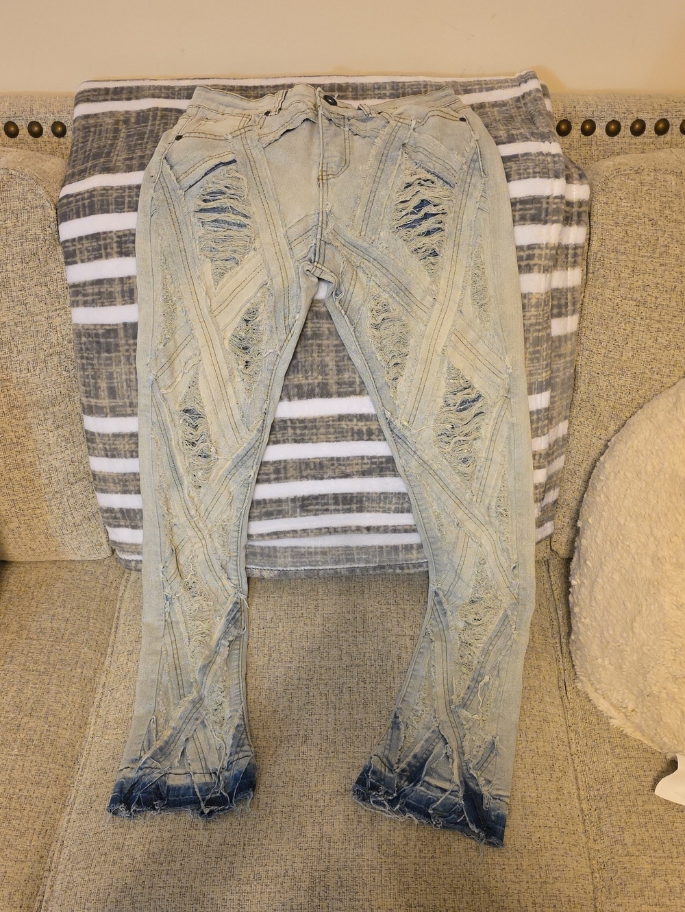 Light Blue Distressed Boy's Stacked Jeans
